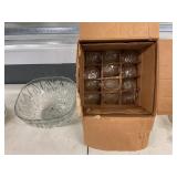 GLASS PUNCH BOWL AND 12 CUPS