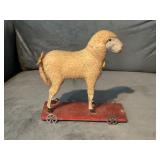 ANTIQUE PULL TOY = SHEEP = WOOD BASE & WHEELS