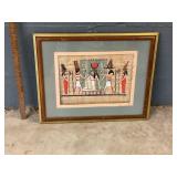 ANTIQUE PAINTING ON SILK IN FRAME = EGYPTIAN SCENE