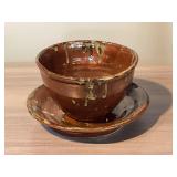 POTTERY BOWL WITH UNDERPLATE -  NICE SHAPE