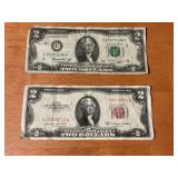 (2) - TWO DOLLAR BILLS = 1953B & 1976
