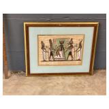 ANTIQUE PAINTING ON SILK IN FRAME = EGYPTIAN SCENE