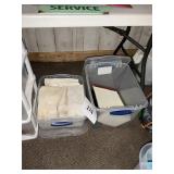 2- Totes w/ lids- white bags-notebooks-misc