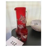 Ruby red tankard pitcher hand painted -1 glass