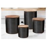 Set of 4 ceramic canister w/ wooden lids