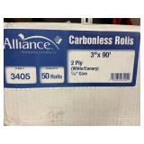 Alliance carbonless rolls 3inx90