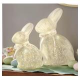 Pre-lit set of 2 decorative glas bunnies