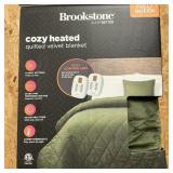 Brookstone cozy heated quilted velvet blanket F/Q