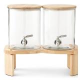Double glass drink dispenser w. rubberwood stand