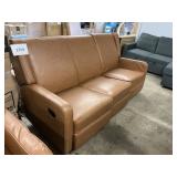 Tan leather style  sofa  w/ recliner ends
