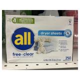 All free & clear dryer sheets 250 ct