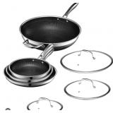 Hexclad pan set 4 pans 2 lids