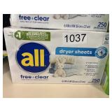 All free & clear dryer sheets 250 ct