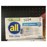 All free & clear dryer sheets 250 ct
