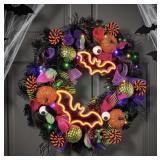 Pre-lit 26in neon Halloween wreath