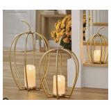 Set of 3 iron  pumpkins w/ LED candels