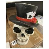 Playing cards skull head figurine