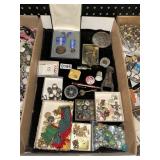 MIsc thimbles- pins- marbles-medals-compass lot
