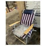Striped beach chair w/ wood arms