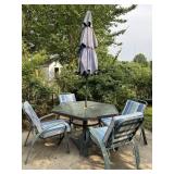 Patio Table, 4 Chairs & Umbrella