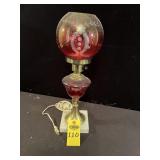 Vintage Cranberry Glass & Marble Lamp 17' H