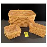 3 Longaberger Baskets * Strap Broke On 1 Basket *