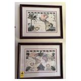 2 Framed Old World Maps