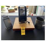 Wooden Cutting Bd, Shredder, Sifter & Can Opener