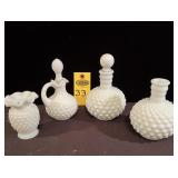 4 Pcs Vintage Hobnail Milk Glass