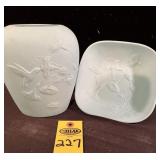 Vintage Matte Blue Vase & Bowl