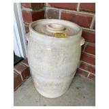 Stoneware Crock & Lid W/ A Few Chips On Handle