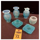 6 Pcs Fenton Blue Hobnail Glass