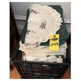 Crate Of Christmas Tablecloths, Runners, Napkins,