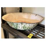 Vtg Green & White Enamelware 19.5" Bowl
