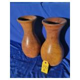 2 Wooden Vases 10"