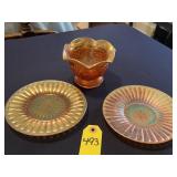 3 Pcs Vtg Carnival Glass