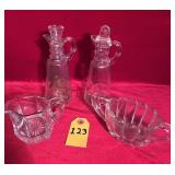 2 Vtg Vinegar Cruets, Creamer & Sugar Bowl