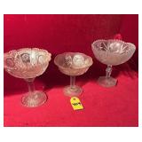 3 Early American Pressed Glass Compotes