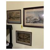 3 Vintage Currier Lithograph Prints