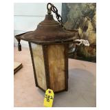 Vtg Arts & Crafts Style Slag Glass Elec Lantern
