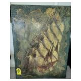 Vtg Oil On Board Ship Painting