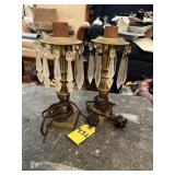2 Vtg Brass Mantle Lamps With Glass Prisms