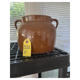 Vtg Brown Stoneware Bean Pot