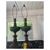 Mid Century Modern Emerald Green & Brass Lamps