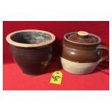 Vtg Stoneware Bean Pot & Crock
