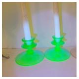 2 Pair Uranium Glass Candlestick Holders
