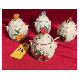 4 Vtg Lenox Porcelain Jam Jars W/ Spoons