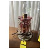 Vtg Cranberry Glass Bouoir Lamp W/ Glass Prisms