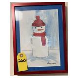 Watercolor Illustration Of Snowman By