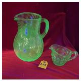 Uranium Glass Pitcher & Creamer